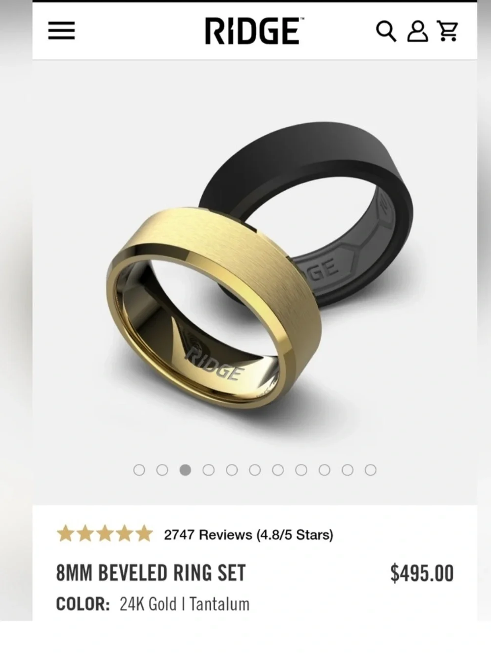 8mm Beveled Ring Set — 24K Gold & Tantalum